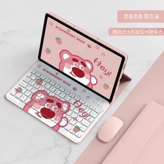 원플러스 패드3 케이스 블루투스 페인팅 카툰 키보드 마우스 실리콘 커버, Oppo Pad 4 Pro 13.2인치, 14 사쿠라 파우더 키보드+핑크 마우스, 1개