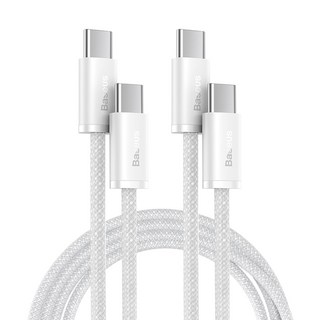 Baseus 베이스어스 100W PD 고속충전 케이블 C타입 to C타입 USB-C 노트북/휴대폰/태블릿 초고속 충전 케이블, 2개, 화이트, 1m