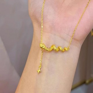 鴻利首飾廠 黃金色靈蛇纏繞項鏈 精緻中國風生肖蛇本命鈦鋼不掉色鎖骨鏈