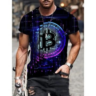 남성용 캐주얼 3D 비트코인 패턴 티셔츠 BTC 블록 체인 프린트 반팔 상의 O넥 오버사이즈 스트리트 남성 프린트 티 여름, 49) ZJBC1104183 - 140