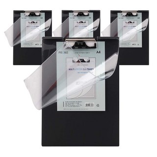 프로비즈 투명커버 멀티클립보드 A4 세로형, 4개, 흑색