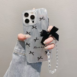 夏天適用果粉15pro手鍊蝴蝶結保護套iphone17鐳射14羽紗手機殼16
