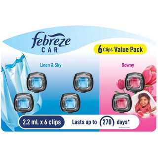 [코스트코] 페브리즈 차량용 방향제 클립 2.2ml 6개/ 페브리즈 차량용 방향제 6개입/ 최대 45일 지속/탈취로냄새제거/ 에어컨 담배 곰팡이 시트 먼지 냄새제거, 맑은 하늘 바람 4개 + 다우니 2개, 6개