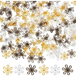 120개 황동 비즈 캡 3색 스페이서 비즈 캡 티베트 스타일 비즈 캡 스페이서 꽃 필리그리 엔드 캡 금속 비즈 캡 스페이서 보석 목걸이 펜던트, Mixed Color, 120