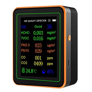 입자 계수기 CO2 TVOC 센서 온도 모니터 및 AQI 경보기 기능을 갖춘 10-in-1 공기 질 감지기, [03] Black 5 in 1, 1개