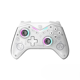 ORIGIN 霍爾搖桿 RGB燈效 無線藍芽遊戲手柄 震動 SWITCH STEAM PS4 PC電腦 安卓 IOS, 透明白, 1個, JP-WA02W