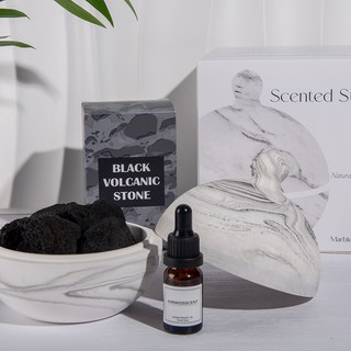 AIRMISSCENT大理石擴香石禮盒套組 火山石香薰精油 家居香氛 聖誕節/情人節禮物, 1個, F,禮盒（精油＋火山石+石膏罐）