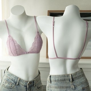 純欲內衣女法式前扣蕾絲三角杯無鋼圈上託夏季超薄款細肩帶文胸罩
