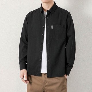 秋季新款吸濕排汗長袖襯衫 男 寬鬆休閒工裝風格 親膚透氣水洗純棉長袖襯衫外套 (M-4XL)