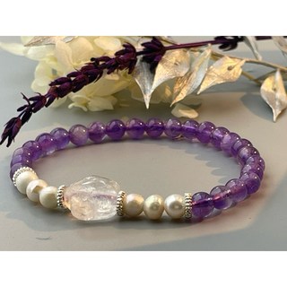 月詠之光 紫水晶白水晶淡水珍珠手串，展現個人魅力，思緒清晰，氣質優雅