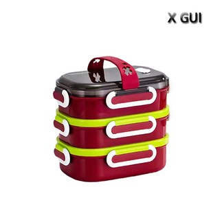X GUI스텐 직장인도시락통 사각보온도시락 2단 3단, 단층, 레드, 3개