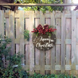 台灣*出貨 圣诞节日原木色圣诞树红黑蝴蝶结冬青果子尤加利叶装饰欢迎门牌, 聖誕節日聖誕樹紅黑蝴蝶結冬青果尤加利裝飾