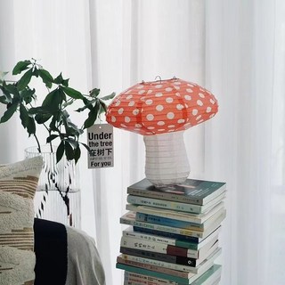 蘑菇造型紙燈籠，適合戶外露營、生日派對裝飾, 紅色蘑菇,20*18.5cm單個燈籠/含手提杆/燈, 1個