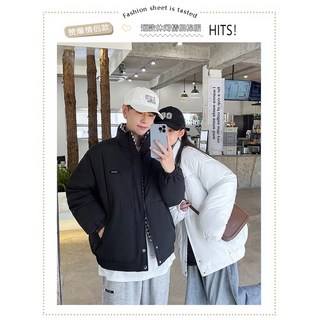 情侶裝ins外套 2022秋冬男女同款 素色寬鬆加厚短版保暖外套