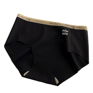 OniWear 簡約運動風冰絲內褲 面膜內褲 抑菌透氣底襠 超薄中腰內褲 女生內褲 波浪褲腳 字母內褲, 黑色