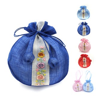 모시 자수띠 가방형 복주머니, 1개, 파랑