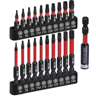 [21종 Torx 별비트 세트] 25mm + 50mm 자석 연장 포함 / S2강 임팩트 드라이버용 / 정밀 가공 / 고강도 비트, 21개