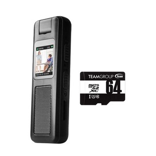 迷你螢幕隨身錄影筆，輕巧便攜，內建螢幕可即時回放，支援高容量記憶卡, 黑色, 主品加購64G記憶卡