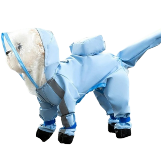 라이프앤비 강아지 우비 레인코트 올인원 우비 투명창 발 꼬리 보호 일체형 우비 소형견용, 구름 블루, 1개