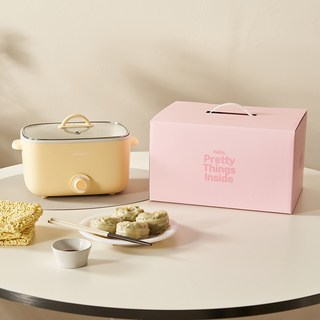 단미 사각 라면포트 멀티쿠커 전기 냄비 2.5L + 스텐 찜기 트레이 세트, MEK04(옐로우)+스텐 찜기 트레이