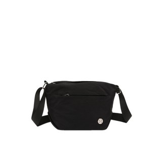 時尚輕便女士斜背包 尼龍布防潑水拉鍊斜背包 百搭通勤情侶單肩斜背包, 黑色