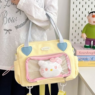 日系百搭JK少女學院風手提斜挎包，二次元可愛吧唧痛包透明小雙肩包，多功能手提斜挎雙肩包, 藍色【送扎板】,單包【極速發貨】