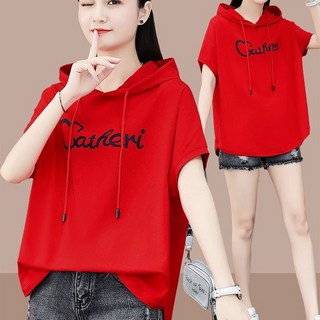 besteffie 빅사이즈 스탠다드핏 여름코디 여성 반소매 후드 티셔츠 컴포트핏 영어 프린트 중년 예쁜 캐주얼웨어 K98