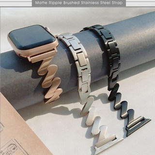適用於 Apple Watch 啞光波紋磨砂不鏽鋼錶帶 38/40/41/42/44/45/49mm, 1個, 柔光金,42/44/45/49mm共用