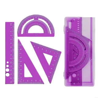 학교 숙제를위한 스트레이트 엣지 삼각형 도구를 포함한 금속 지오메트리 통치자 세트 필수 N0HC, 02 for Purple, 01 빠른