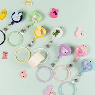 애니멀 시리즈 1탄 릴홀더 간호사 테이프걸이 캐릭터 사원증, 파스텔하트(소프트그린), 공룡 그린