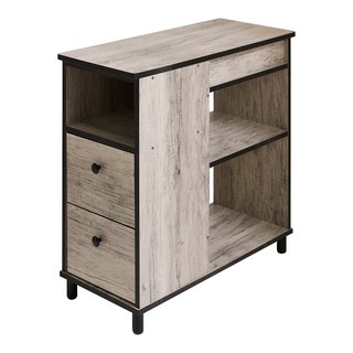 兩抽旋轉邊櫃 附插座床邊櫃 沙發邊桌 小空間收納 抽屜櫃 實木腳 多功能邊櫃, 杉木, 2層