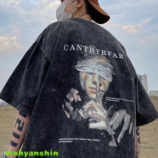 水洗做舊重磅短袖T恤男夏oversize歐美潮牌潮流美式復古半袖體恤宽松oversize 潮流街头风 日常百搭必备