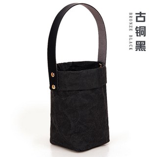 手工創意隨行水杯袋咖啡杯玻璃杯杯套手提包大容量防水牛皮紙杯套, 【短款】古銅黑, 1個