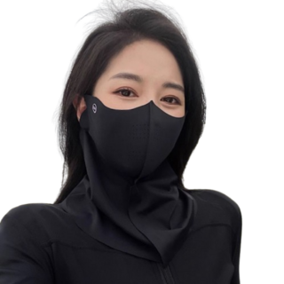 冰絲防曬面罩 UPF50抗UV 立體遮陽 涼感透氣 可調節耳帶, 1個, 冰絲面罩, 黑色