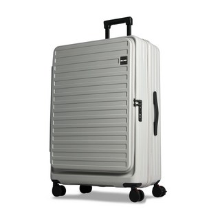 MR.BOX 前開式擴充杯架防爆拉鍊行李箱 29吋 水泥灰 TSA鎖避震輪