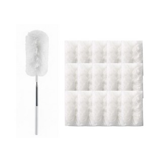 이지앤코 길이조절 양면 정전기 먼지털이, 1세트, 핸들1+리필15P 화이트