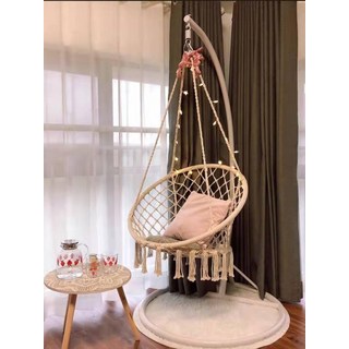 [분위기 있는 공간] 마크라메 태슬그네 1인용 실내 장식, 2. 베이지색 그네 흰색 직선봉 설치 4종