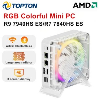 Topton 미니 PC RGB 컬러 게이머 AMD Ryzen 9 7940HS ES R7 7840HS 윈도우 11 와이파이 원격 제어 6 게임용 DDR5 NVMe SSD 4K 컴퓨터, Ryzen 5 6600H, AU, [03] 16GB DDR5 256GB SSD
