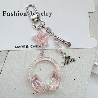 Y2K 핑크 퍼플 그라디언트 색상 음악 이어폰 페르시 키 체인 크리 에이 티브 미니 헤드셋 펜던트 열쇠 고리 쌍 매는 밧줄 열쇠 고리, J