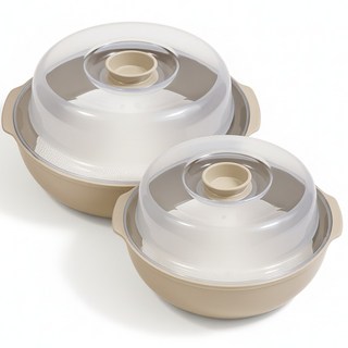 리앤리 전자레인지용 다용도 만능 찜기 550ml(소형)+1200ml(중형)세트, 1세트, 밀크베이지