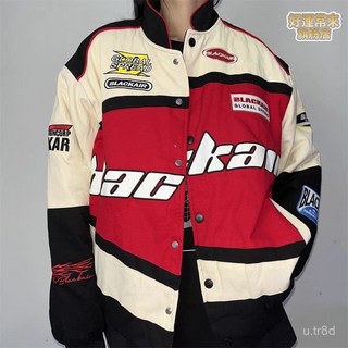 美式復古賽車服棒球服外套 春秋季寬鬆潮牌炸街機車夾克