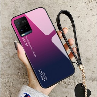 vivo Y21 手機殼 玻璃鏡面防摔保護套 漸變時尚全包軟邊手機套 多色可選