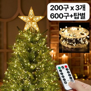 트리전구 지네전구 연결형 크리스마스트리 장식 조명, 1개, 연결형 웜 600구+아답터+탑별