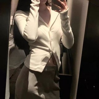 【韓系抽褶設計】POLO領開衫 長袖T恤 打底衫 內搭上衣 女裝 紐扣開衫 修身顯瘦 秋冬內搭 2025新款 韓系穿搭