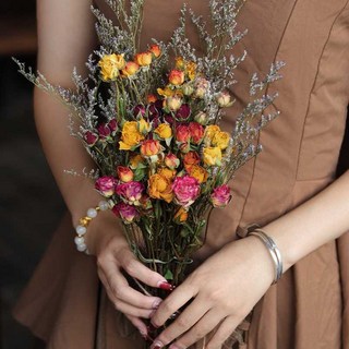 乾燥花束 多頭玫瑰 風乾真花 畢業禮物 拍照道具 復古裝飾 客廳擺設 家居佈置 天然花材 乾燥花藝 送禮推薦, 混色泡泡+送情人草【特惠款】 30朵