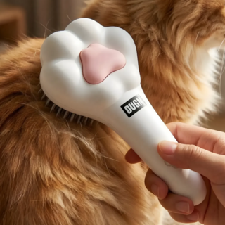 DUGN 프리미엄 반려동물 저자극 원터치 케어 브러쉬 빗, 냥냥펀치 화이트, 1개