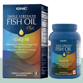 GNC 트리플 스트렝스 피쉬 오일 플러스 60캡슐 코큐텐 코엔자임Q10 오메가3 EPA, 60정, 1개