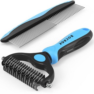 Docrok Pet Grooming Combo: 언더코트 갈퀴 장모 개와 고양이를 위한 디매팅 디셰딩 브러시 블랙, Blue, Blue