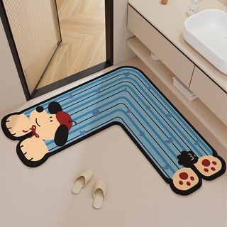 可愛卡通臘腸狗廚房浴室吸水地墊耐髒防塵耐磨, 1個, 斑斕狗-右L形