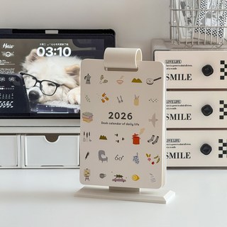 2026年可愛翻頁日曆 辦公桌面擺件記事計劃月曆 高考倒計時, 1個, 白色（25年當月-26年12月）ins小清新臺歷